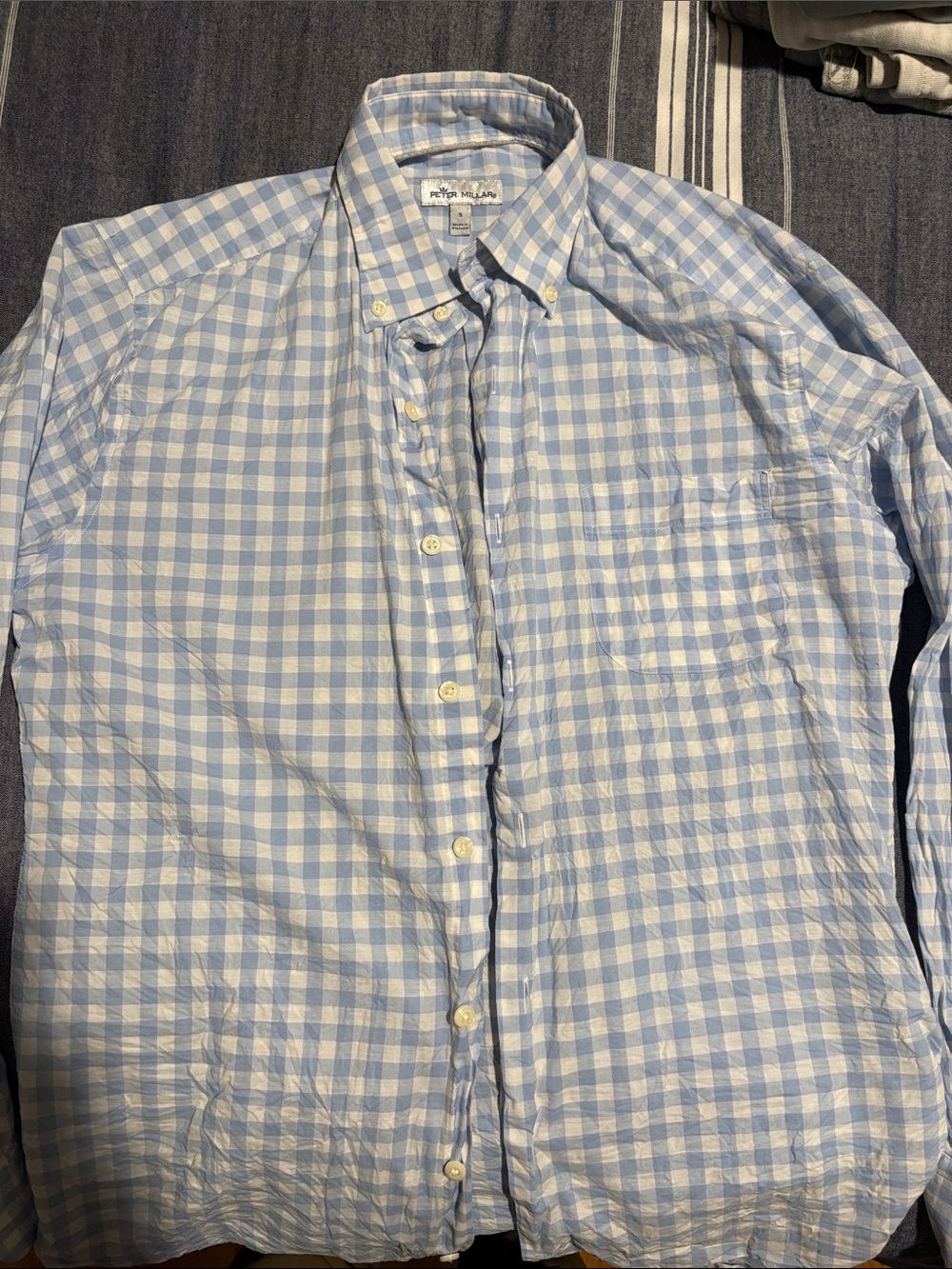 Peter Millar Blue and White Gingham Button-Down Shirt - Men's